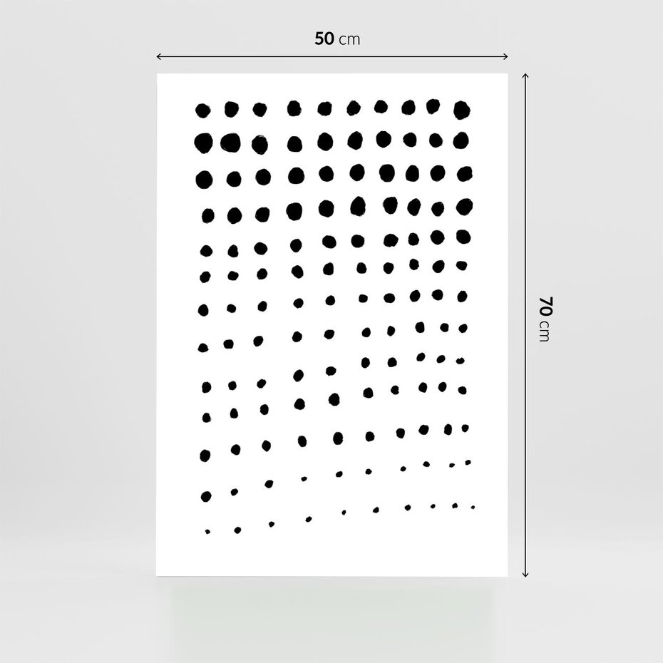 Plakat bez ramy 50x70 - Abstrakcyjna Transformacja - abstrakcyjna kompozycja z czarnych kropek, minimalistyczny czarno bialy plakat