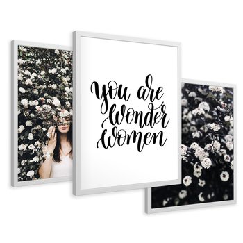 Zestaw obrazy w ramie 30x40 galeria - Typografia, dla, kobiet - rama biała