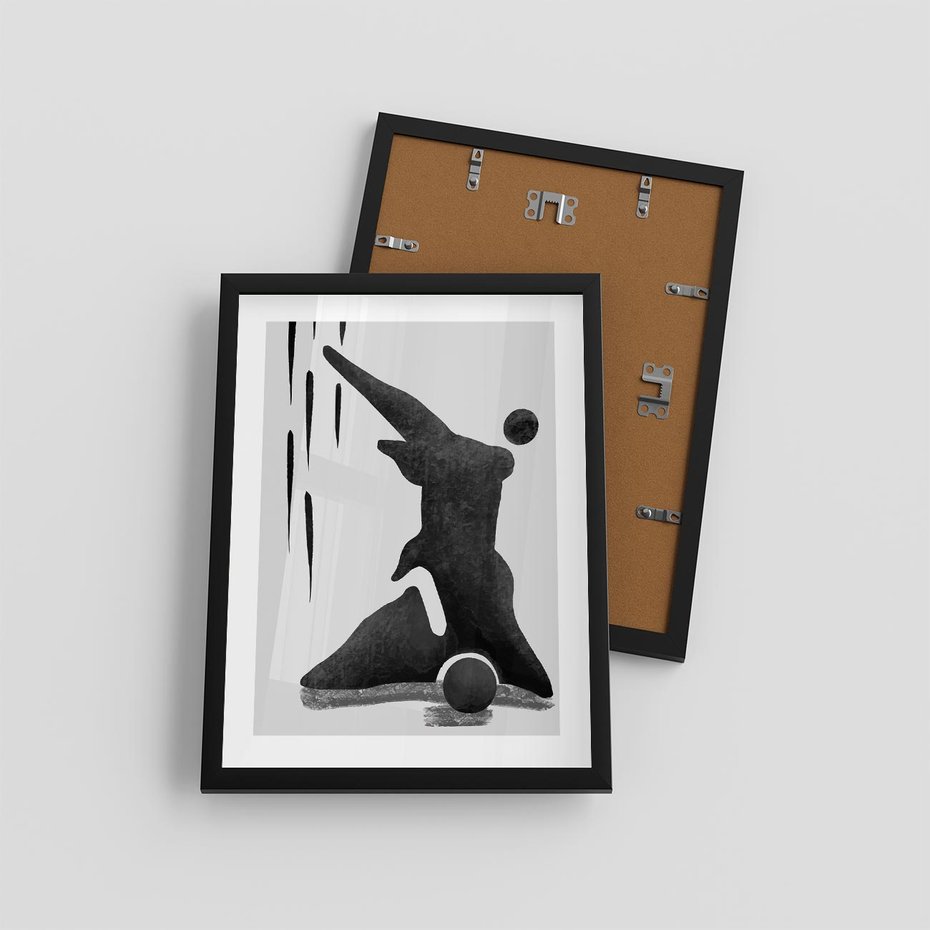 Plakat w ramie 30x40 - Czarno-Biała Grafika Postaci - nowoczesna grafika, plakat - rama czarna