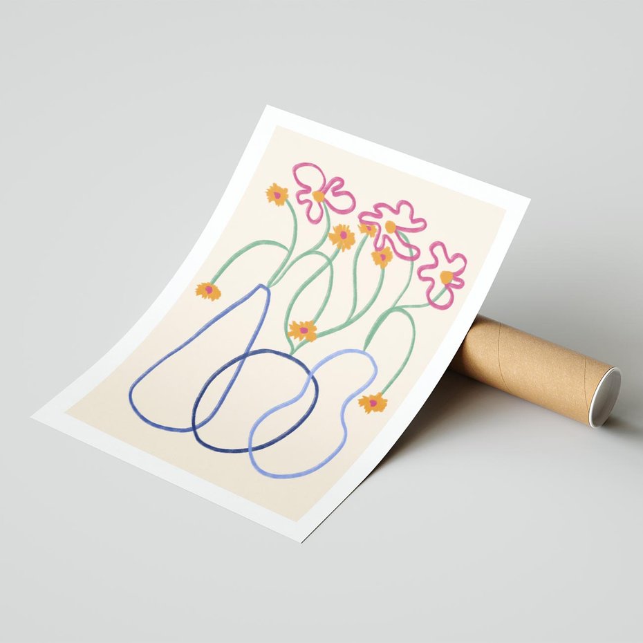 Plakat bez ramy 21x30 - Migocące Pastelowe Impresje - minimalistyczny abstrakcyjny obraz, prymitywne kwiatki