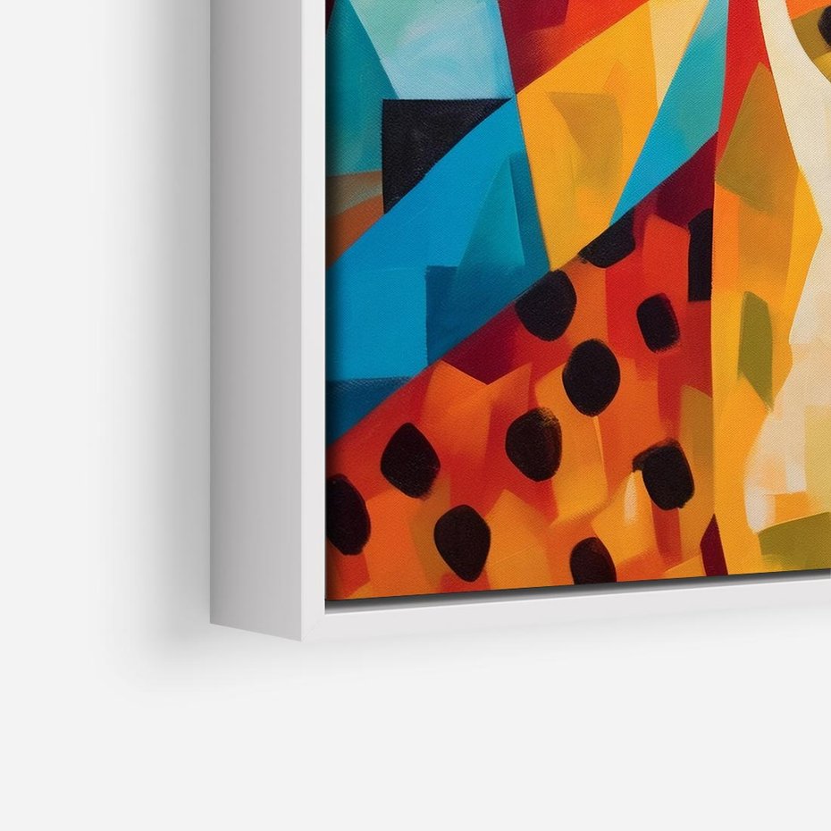 Obraz w ramie 50x50 - Dzikie Piękno - abstrakcyjny portret geparda, intensywne kolory - rama biała