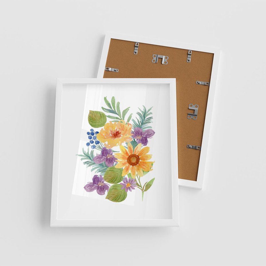 Plakat w ramie 40x50 - Kwiatowe Inspiracje - akwarelowe polne kwiaty, minimalistyczny plakat - rama biała