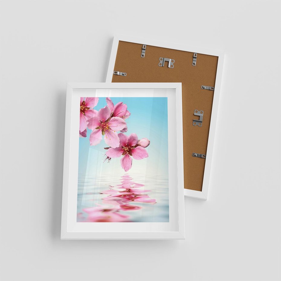 Plakat w ramie 30x40 - Magia kwitnącej wiśni - kwitnąca, wiśnia - rama biała
