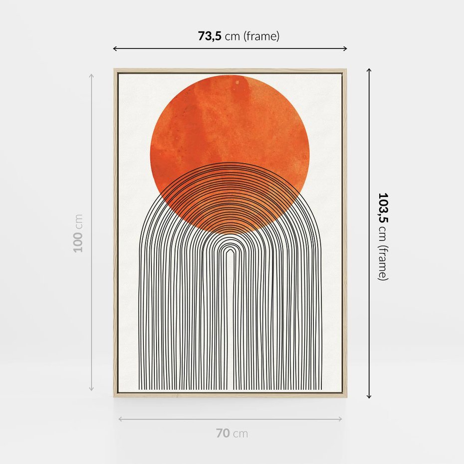 Obraz w ramie 70x100 - Abstrakcyjne Pulsacje - koło, boho styl - rama drewno