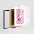 Plakat w ramie 40x50 - Roztańczone Kraby - różowe kwiaty i kraby, abstrakcyjna kompozycja - rama czarna