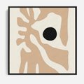 Obraz w ramie 50x50 - Eksploracja Abstrakcji - beżowa absrakcyjna kompozycja, czarny akcent - rama czarna