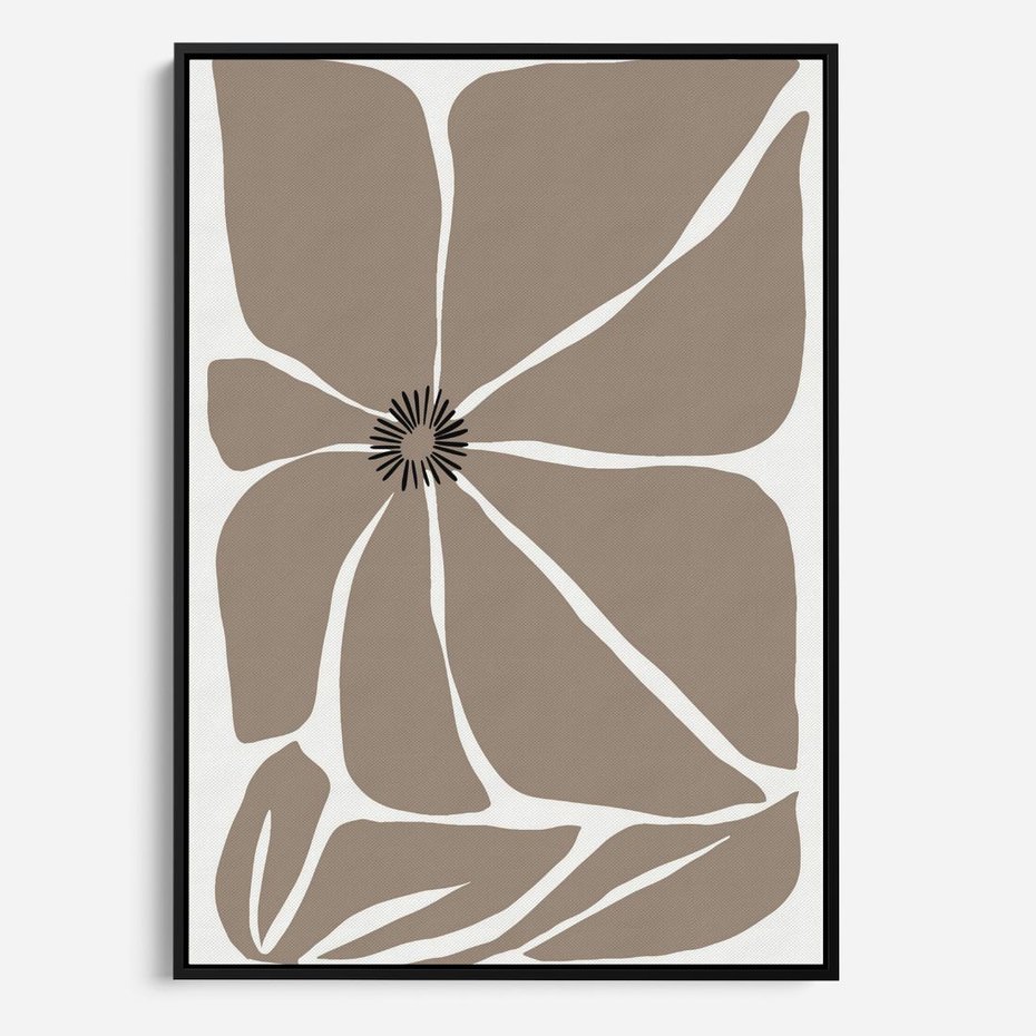 Obraz w ramie 70x100 - Złudne Zmysły - abstrakcyjny kwiat, beże i brązy - rama czarna