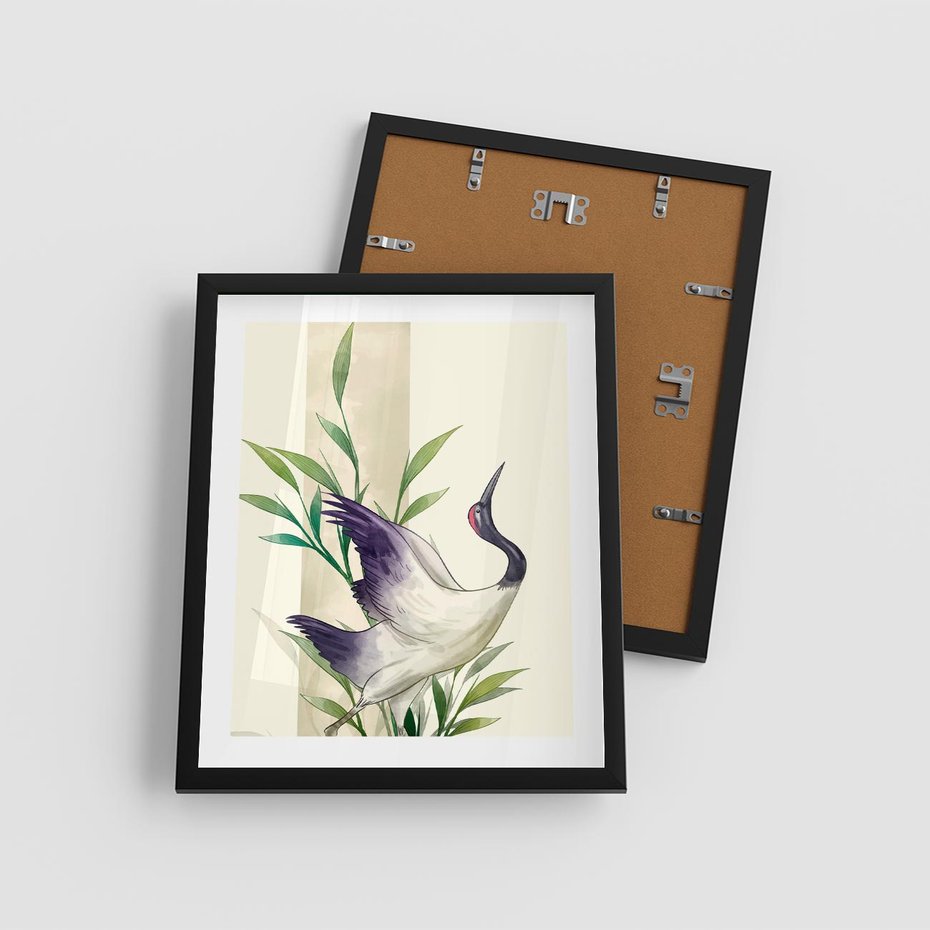 Plakat w ramie 40x50 - Migocące Ptaki - japońska sztuka, ptak - rama czarna