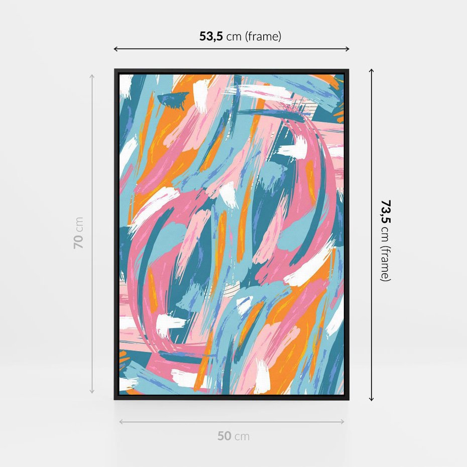 Obraz w ramie 50x70 - Refleksje w krainie abstrakcji - abstrakcja, energiczne pociągnięcia pędzla - rama czarna