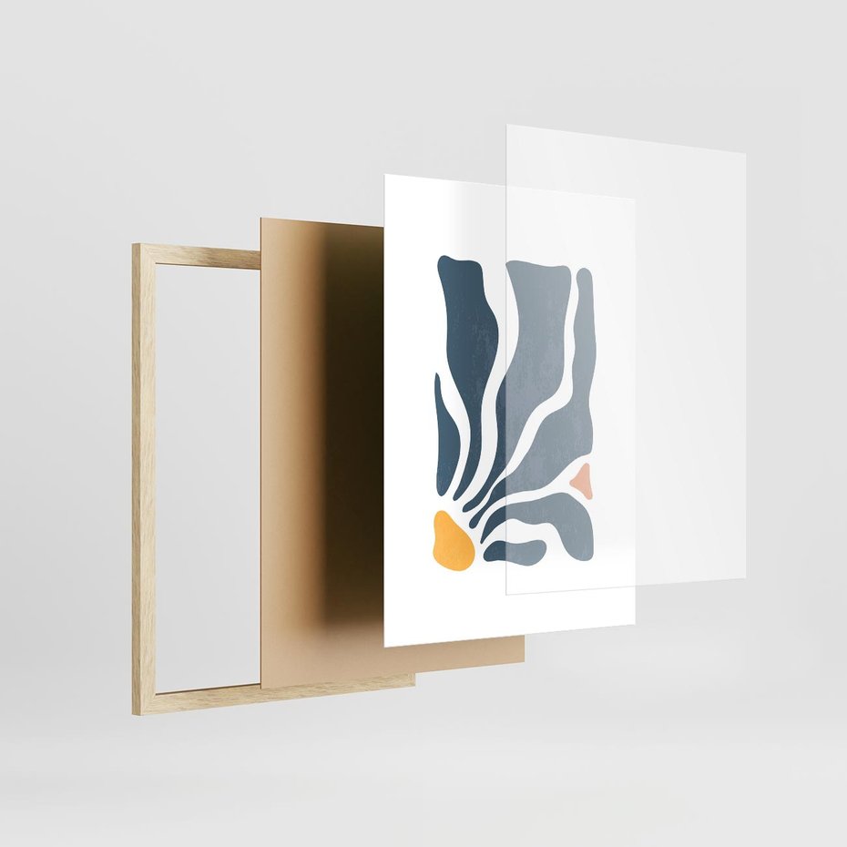 Plakat w ramie 50x70 - Szkice Kwiatowych Promieni - nowoczesna kwiatowa grafika, styl retro - rama drewno