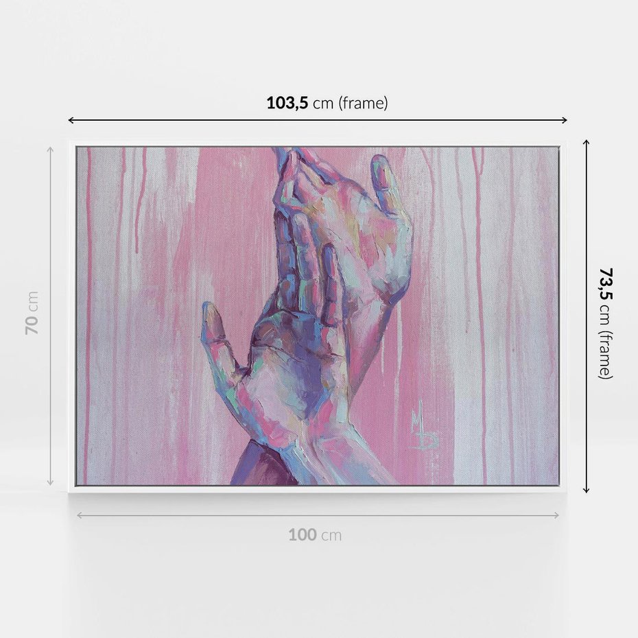 Obraz w ramie 100x70 - Splecione - obraz olejny, pastelowe kolory - rama biała
