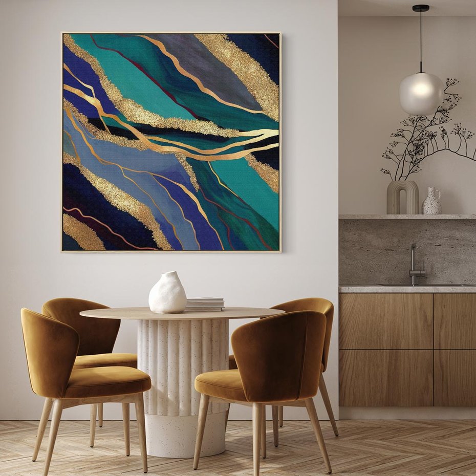 Obraz w ramie 80x80 - Sztorm malarskich emocji - marmur, abstrakcyjna grafika - rama drewno