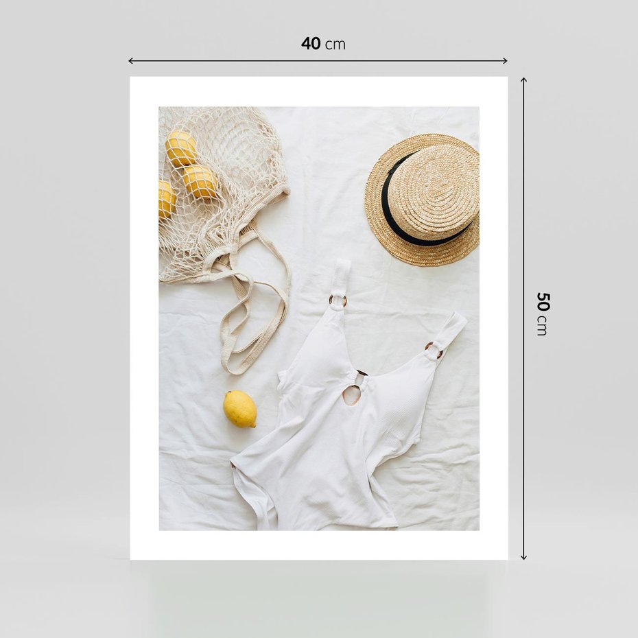 Plakat bez ramy 40x50 - Moda na Wakacje: Cytrynowy Urok - kompozycja letnia, fashion