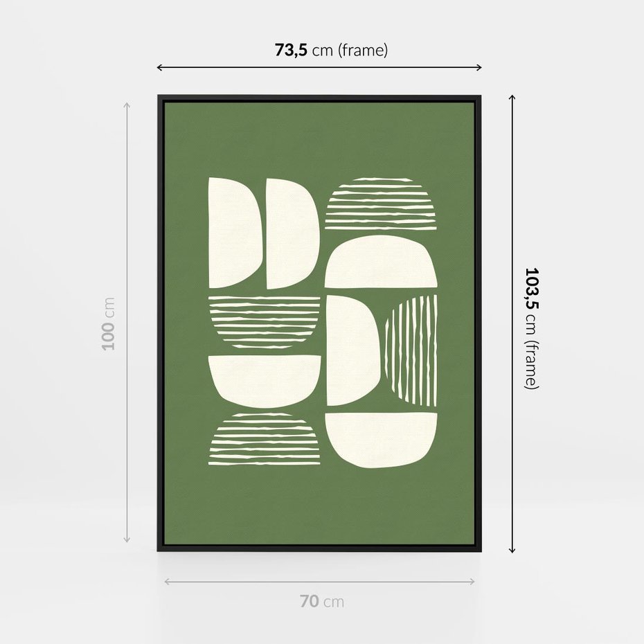 Obraz w ramie 70x100 - Migotliwe Formy - geometryczne boho kształty na brązowym, oliwkowym tle - rama czarna