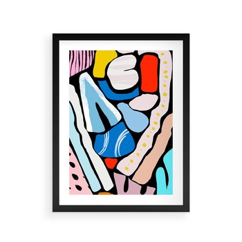 Plakat w ramie 40x50 - Kolory Na Czerni - abstrakcyjne formy, komiksowy styl - rama czarna