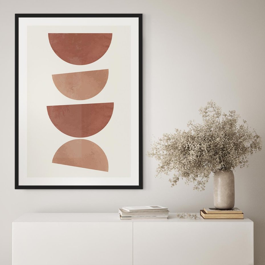 Plakat w ramie 30x40 - Abstrakcyjne Widzenia - abstrakcyjne geometryczne kształty, odcienie brązu i beżu - rama czarna