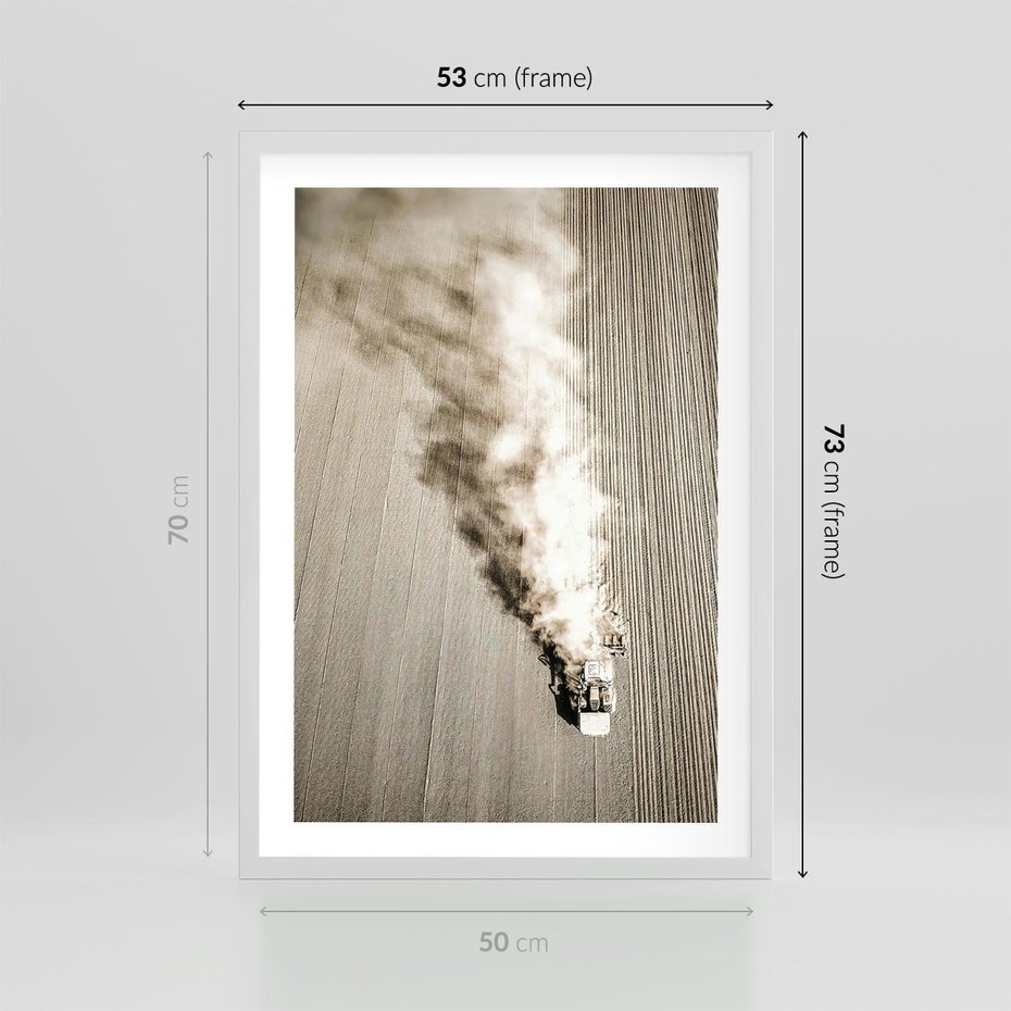 Plakat w ramie 50x70 - Żniwa na Wsi - pole, traktor na polu - rama biała