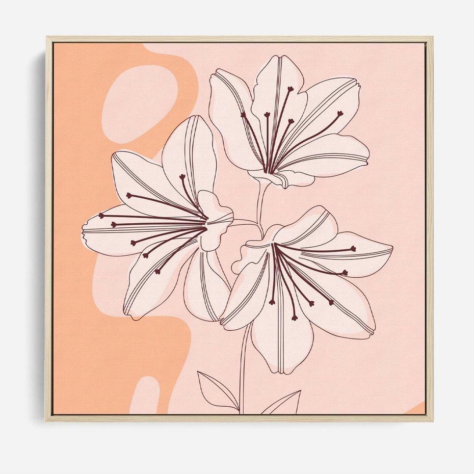 Obraz w ramie 50x50 - Kwiatowa Harmonia - minimalistyczny plakat, pudrowe kwiaty - rama drewno