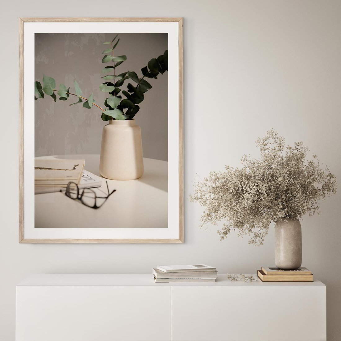 Plakat w ramie 40x50 - Eukaliptusowe liście w okularach - liście, eukaliptus - rama drewno