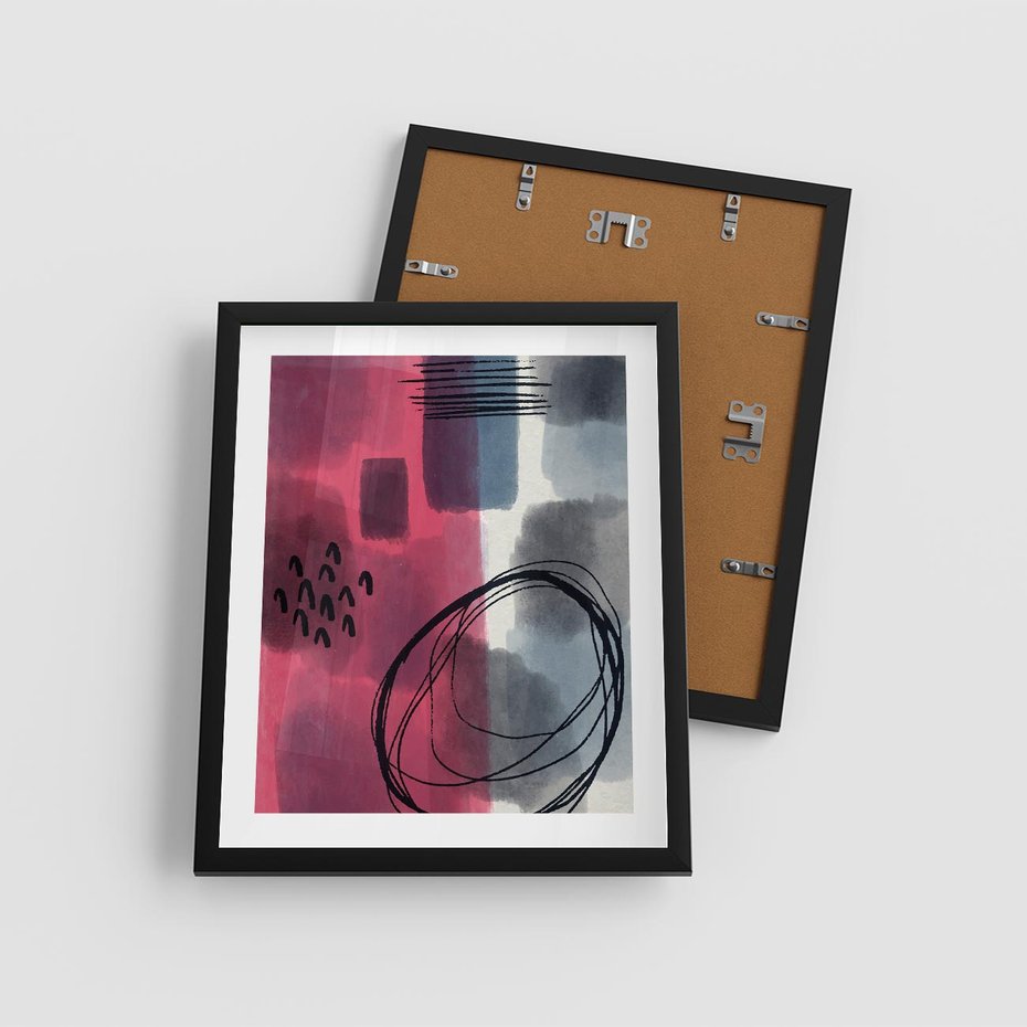 Plakat w ramie 40x50 - Formy w Różu i Granacie - abstrakcja, różne formy - rama czarna