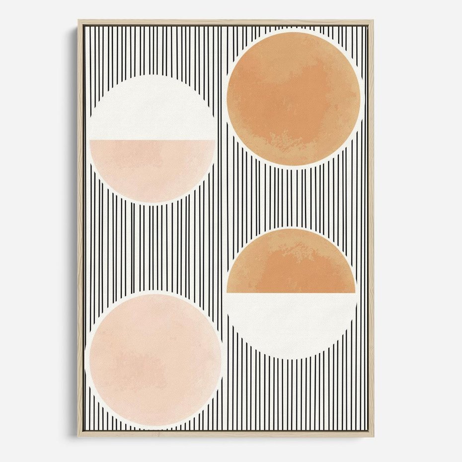 Obraz w ramie 80x120 - Przenikające Kształty - abstrkacyjna nowoczesna sztuka, koła okręgi - rama drewno