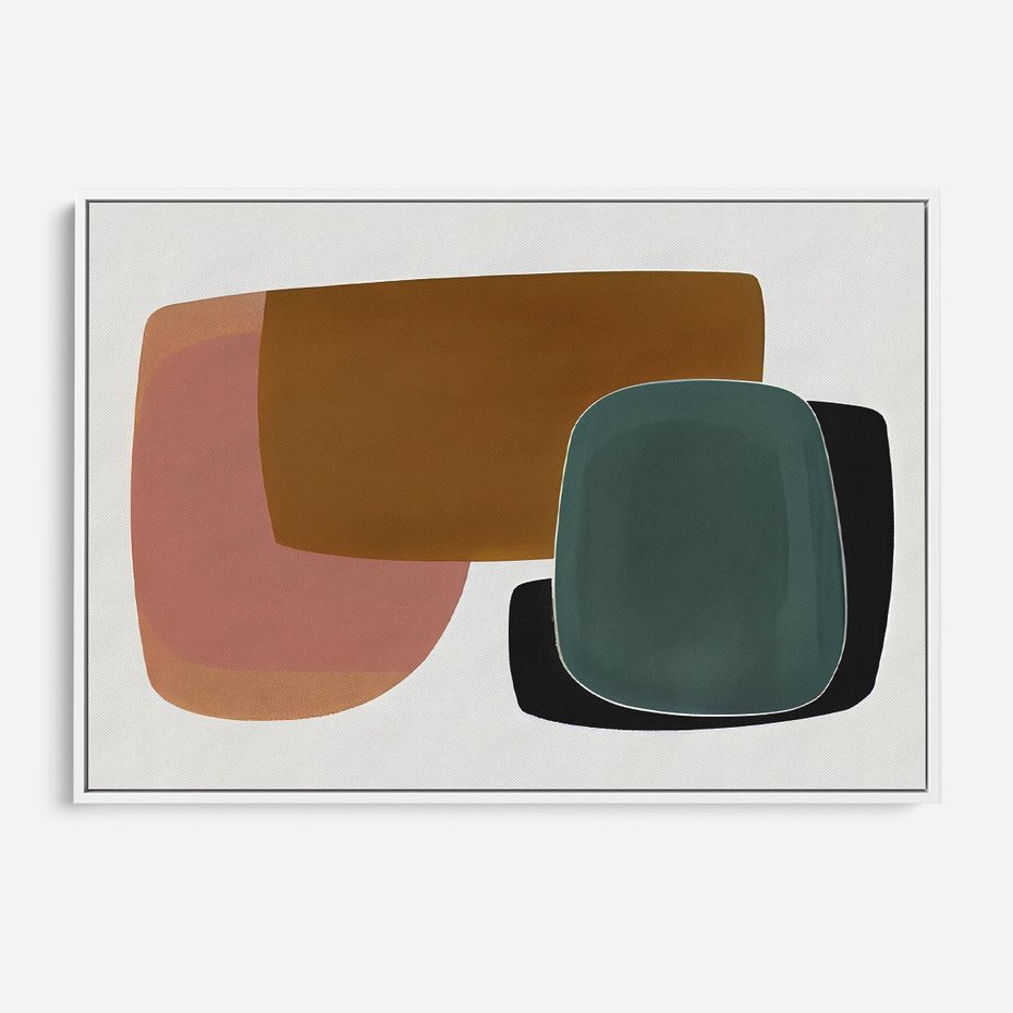 Obraz w ramie 70x50 - Emocje w akwarelach - geometryczne dziwne kształty, turkusowy - rama biała