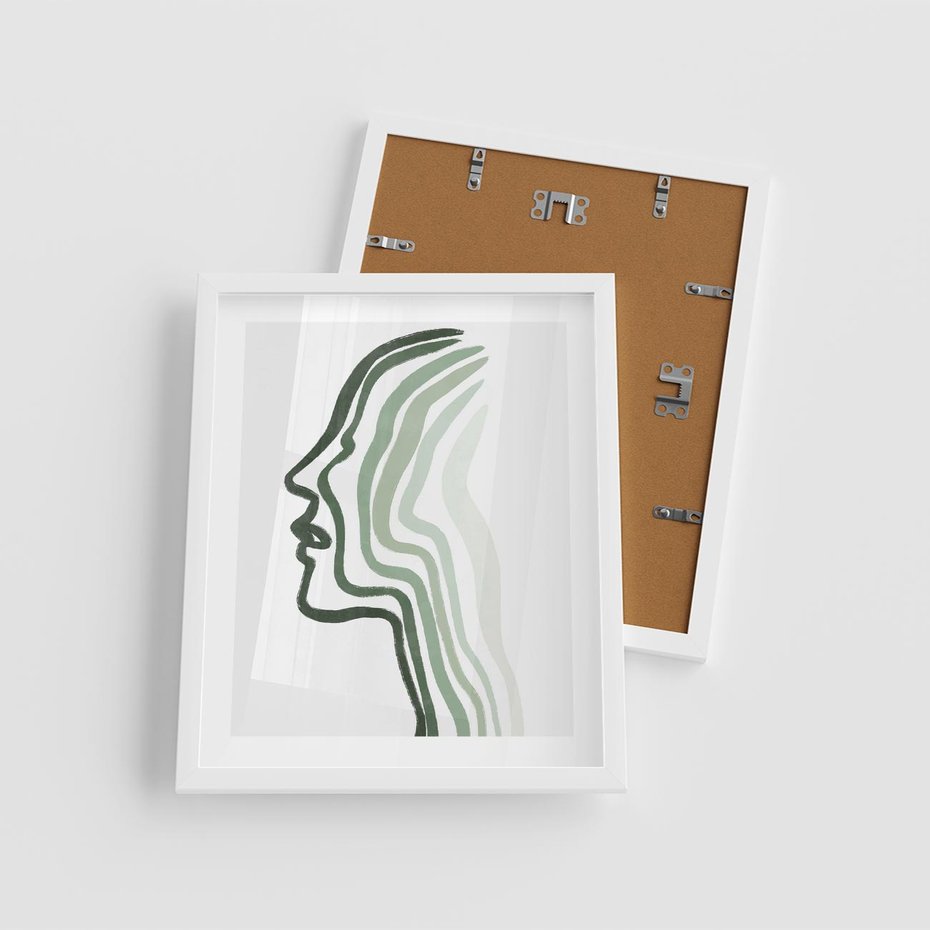 Plakat w ramie 40x50 - Zielony Profil - abstrakcja, zielony portret z profilu - rama biała