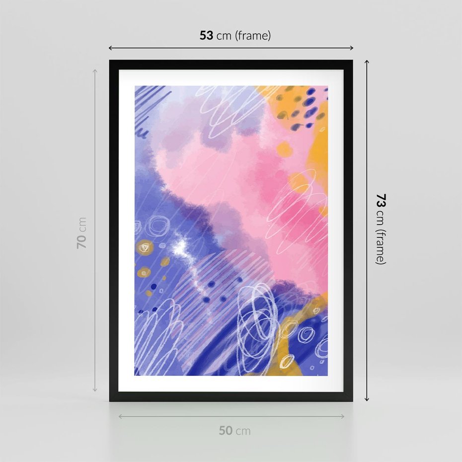 Plakat w ramie 50x70 - Migocące Granice Kształtów - abstrakcyjny plakat, pastelowe kolory - rama czarna