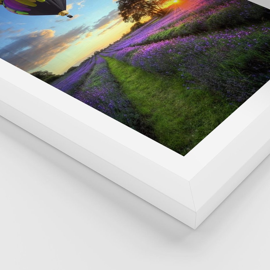 Plakat w ramie 40x50 - Lawendowe Marzenia - lawenda, balony - rama biała