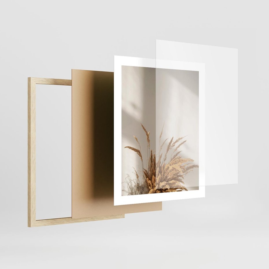 Plakat w ramie 40x50 - Natura i Elegancja: Obraz Boho - trawy, boho - rama drewno