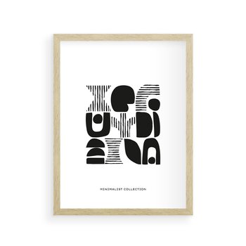 Plakat w ramie 30x40 - Taniec Dziwacznych Kresek - minimalistyczny plakat, czarno biały - rama drewno