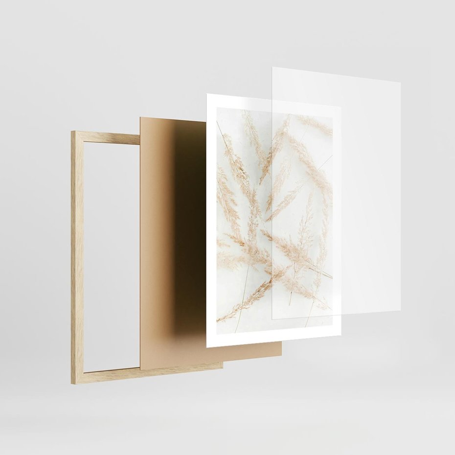 Plakat w ramie 50x70 - Pampas w Stylu Boho: Kompozycja Natury - suche trawy, pampas - rama drewno