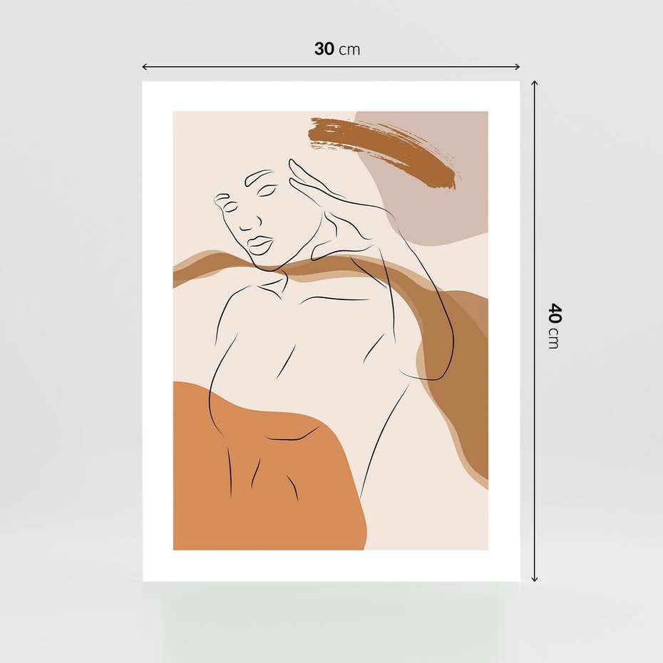 Plakat bez ramy 30x40 - Sztuka Piękna w Beżach i Brązach - szkic jedną linią, naga kobieta