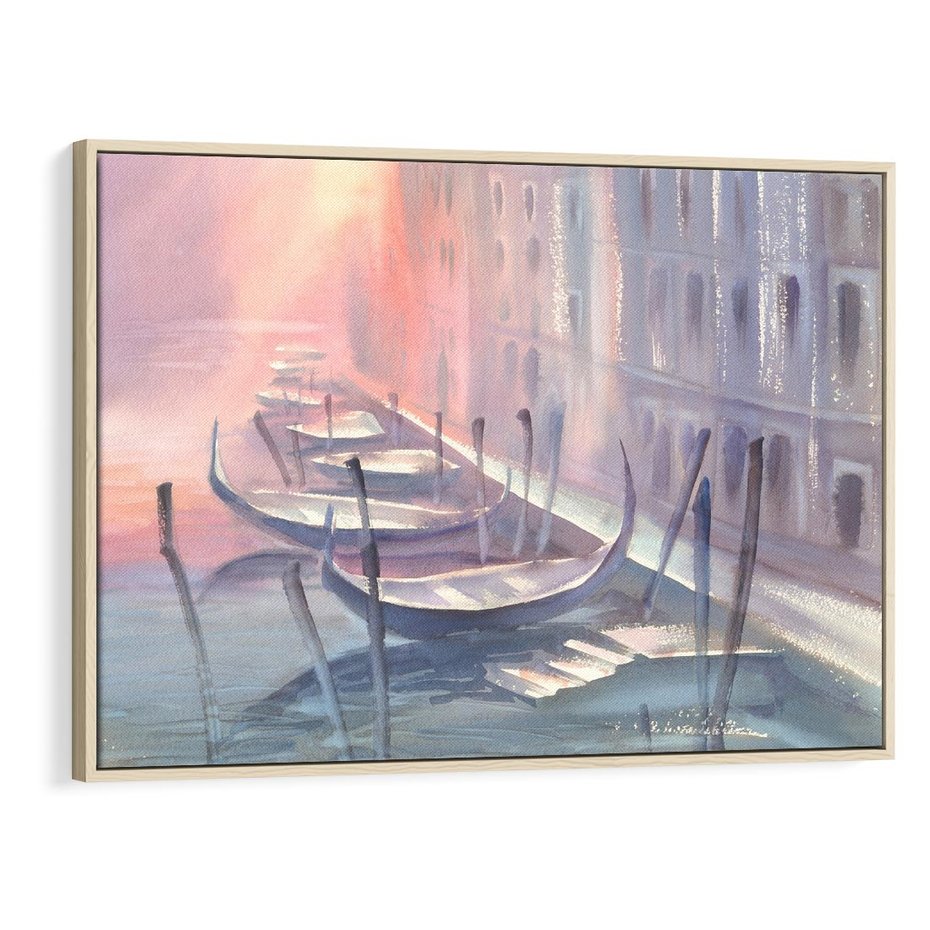 Obraz w ramie 100x70 - Romantyczne Zachody - akwarelowy rysunek, stonowane pastelowe kolory - rama drewno