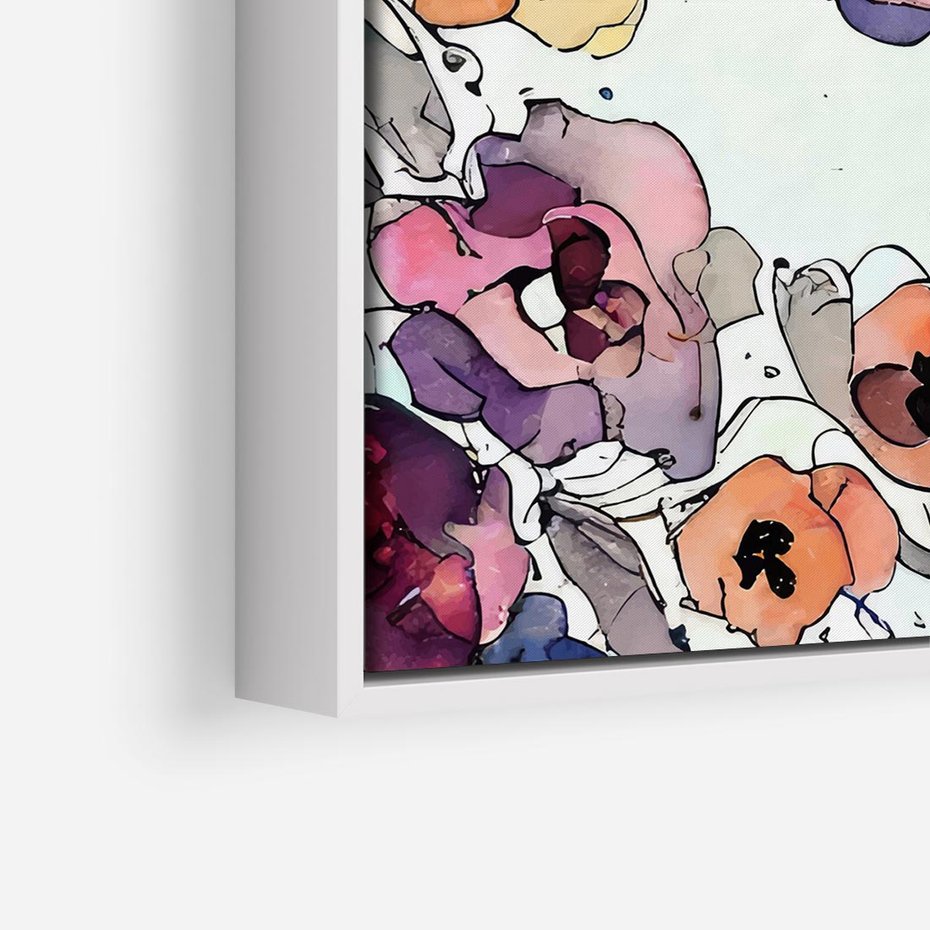 Obraz w ramie 80x80 - Rozkwitające marzenia - akwarelowe kwiaty, kolory - rama biała