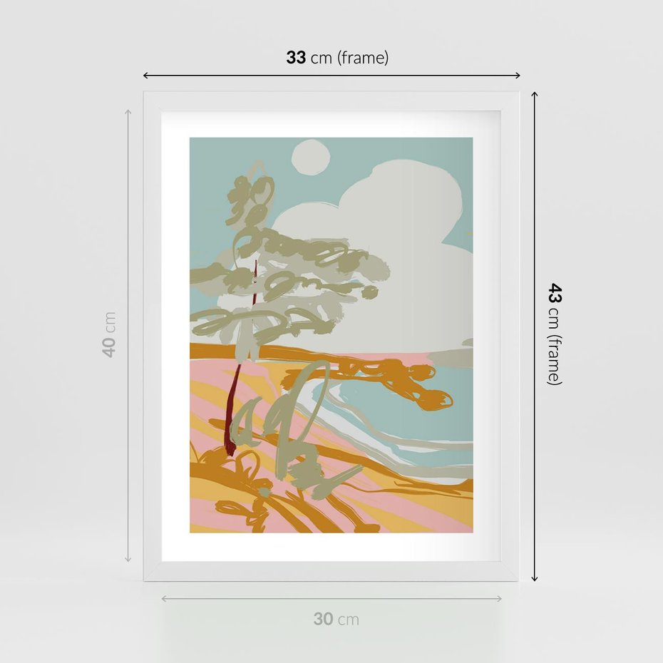 Plakat w ramie 30x40 - Spokojny Wiatr - pastelowy krajobraz, nowoczesny plakat - rama biała