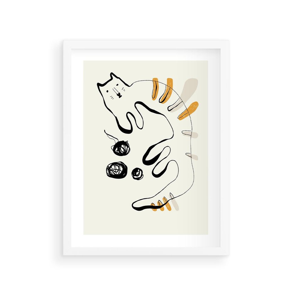 Plakat w ramie 30x40 - Picassowska Abstrakcja Kota - abstrakcyjna grafika kota, jak picasso - rama biała