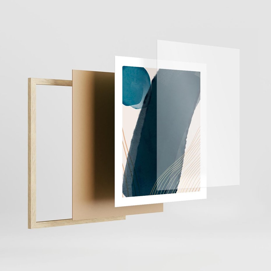 Plakat w ramie 40x50 - Nocne Widzenia - abstrakcyjna granatowa plama, akwarela - rama drewno