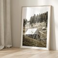 Plakat w ramie 50x70 - Ustronne Chatki w Górach - rustykalne domki w górach, sepia - rama drewno