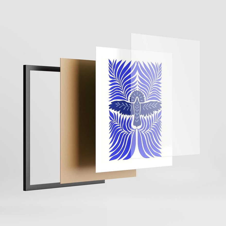 Plakat w ramie 40x50 - Etniczne Rekwizyty - etniczne roślinne wzory, granat - rama czarna