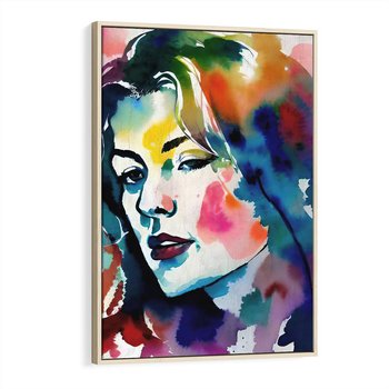 Obraz w ramie 50x70 - Abstrakcyjna ekstaza barw - abstrakcyjny portret kobiety, szkic czarną kreską - rama drewno