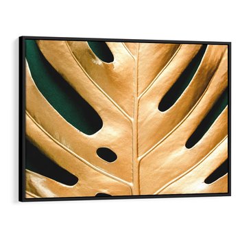 Obraz w ramie 70x50 - Piękno i Styl - złote, liście - rama czarna