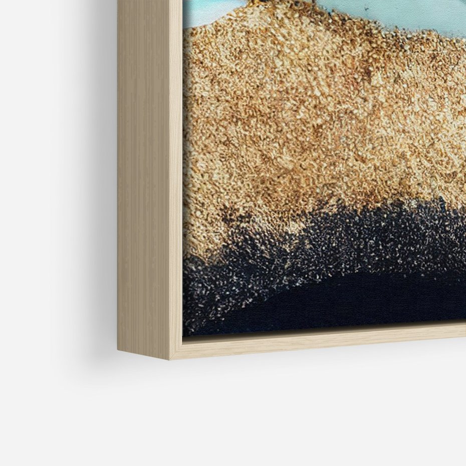 Obraz w ramie 70x100 - Rozlane Turkusy - Turkusowe plamy, złote elementy - rama drewno