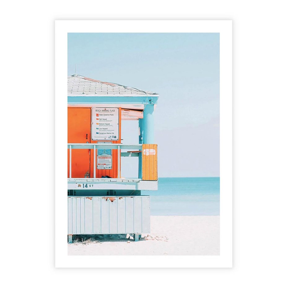 Plakat bez ramy 21x30 - Letnia Idylla - plaża, domek na plaży
