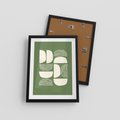 Plakat w ramie 30x40 - Migotliwe Formy - geometryczne boho kształty na brązowym, oliwkowym tle - rama czarna