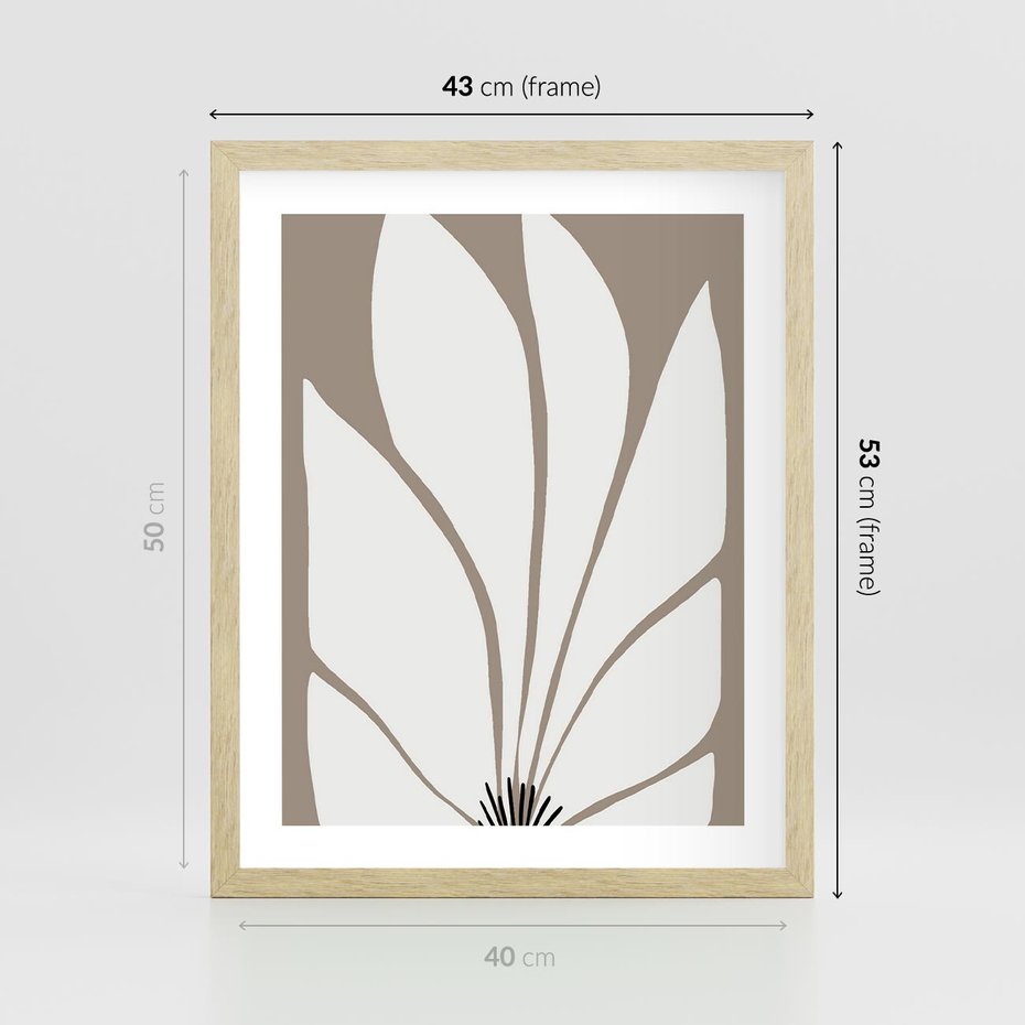 Plakat w ramie 40x50 - Ekspresyjne Kontury - abstrakcyjny kwiat, beże i brązy - rama drewno