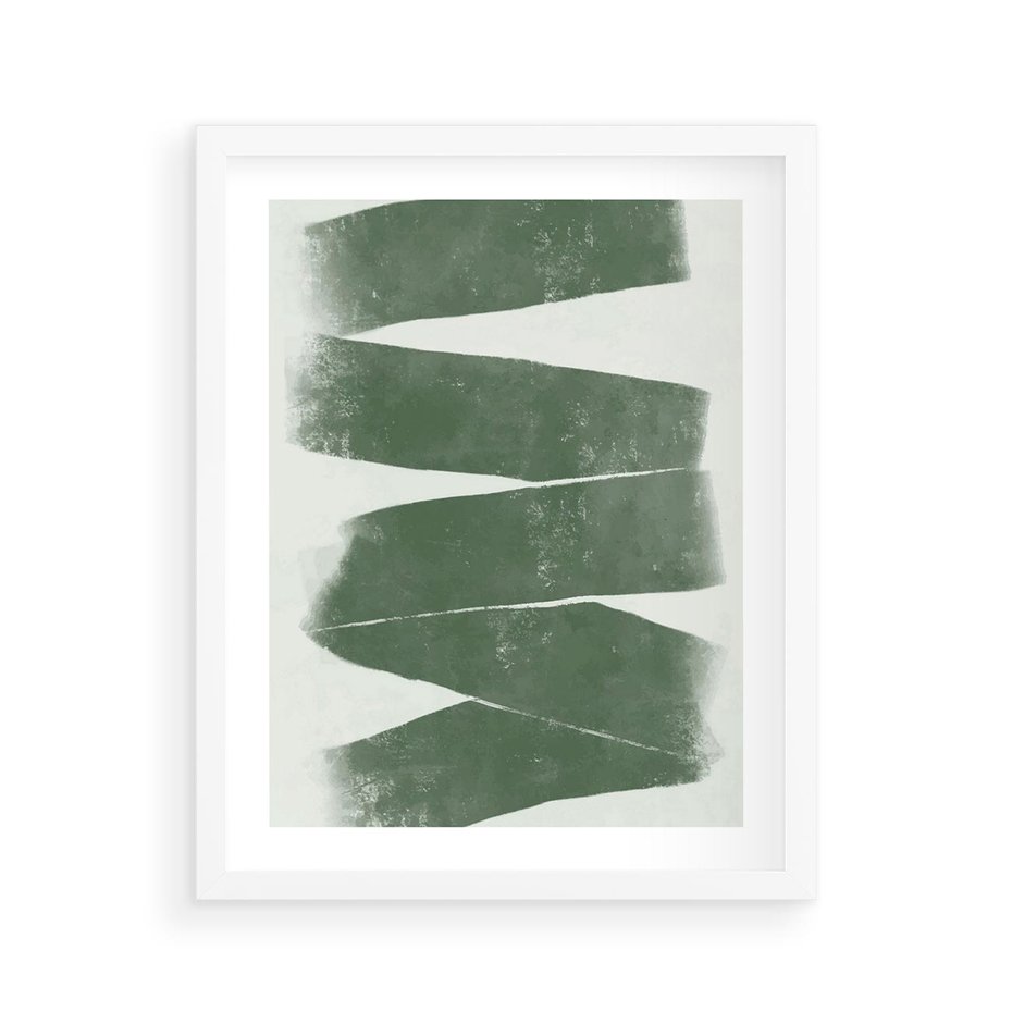 Plakat w ramie 40x50 - Zielone Refleksje - abstrakcja, zgaszony zielony kolor - rama biała