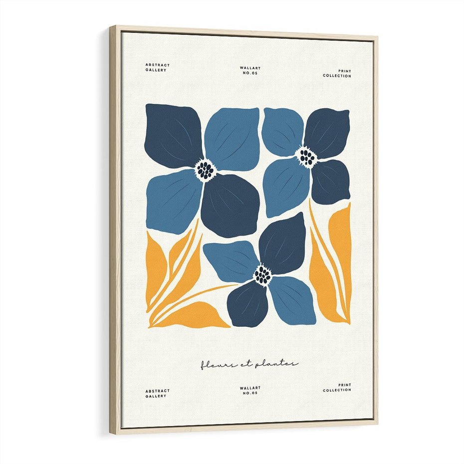 Obraz w ramie 80x120 - Błękitne Nowości - niebieskie kwiaty, nowoczesna sztuka - rama drewno