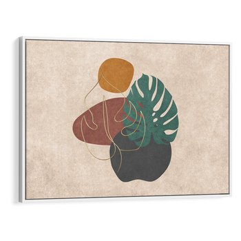 Obraz w ramie 120x80 - Akwarelowa Magia Liści - grafika, styl mid century - rama biała