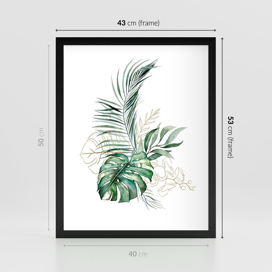 Plakat w ramie 40x50 - Luksus w Detalu - złote, liście - rama czarna